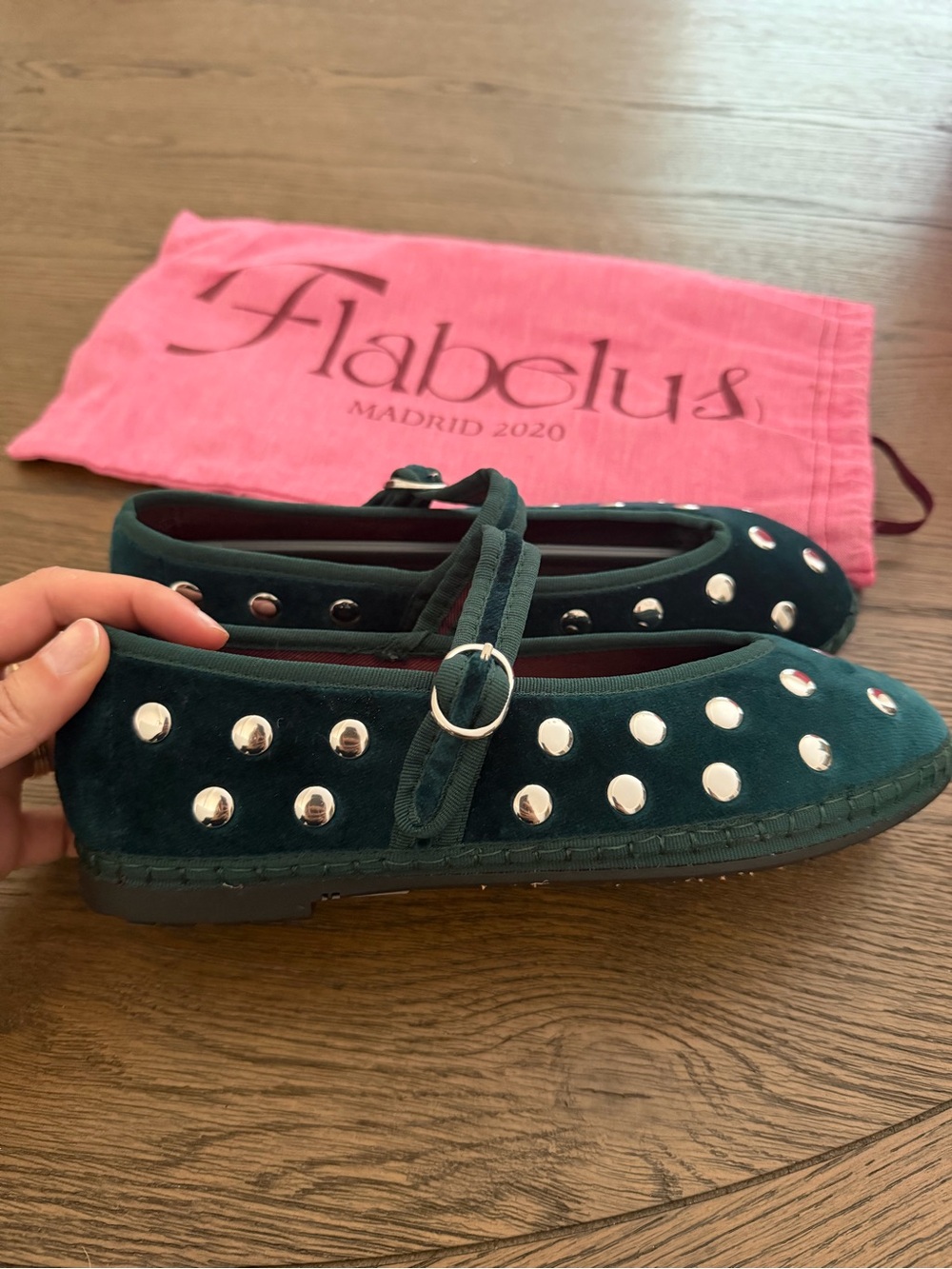 Flabelus Mae Silver Leonor Studded Mary Jane Shoes